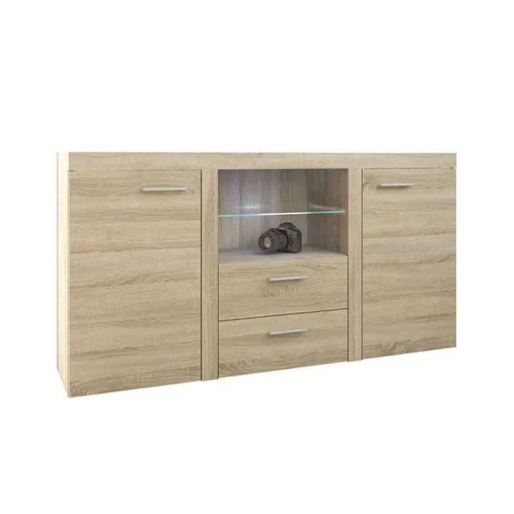 Madia 157x82h cm 2 ante 2 cassetti moderna con led rovere chiaro Haarlem