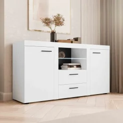 Madia 157x82h cm 2 ante 2 cassetti moderna con led bianco Haarlem