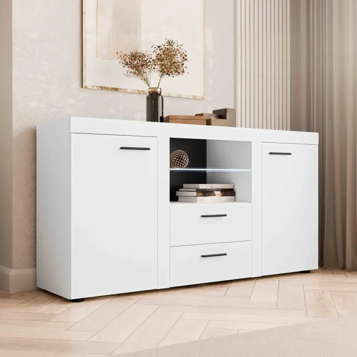 Madia 157x82h cm 2 ante 2 cassetti moderna con led bianco Haarlem