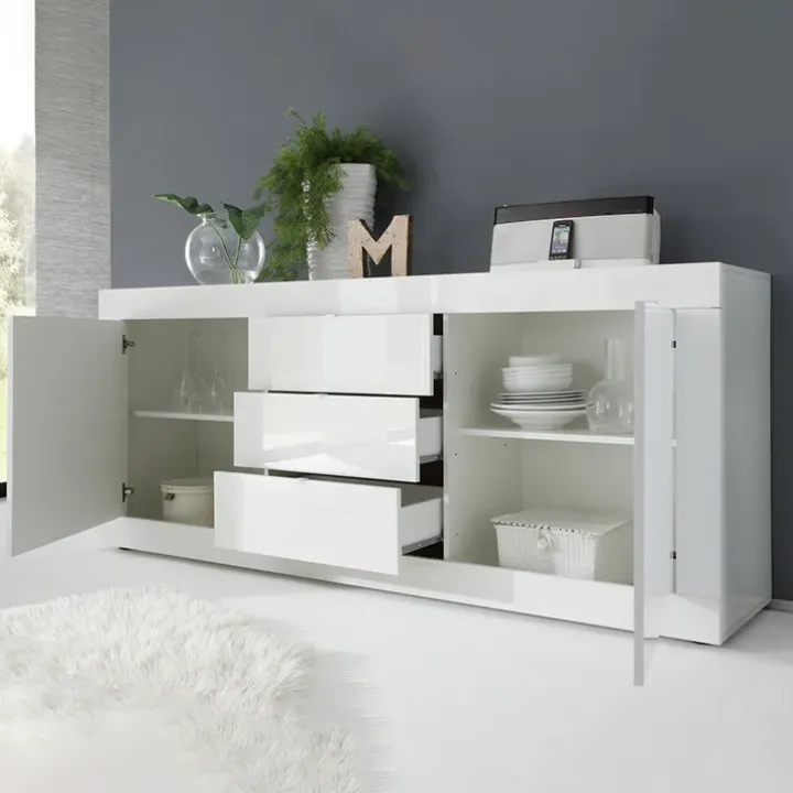 Madia 210x86h cm 2 ante 3 cassetti moderna bianco lucido Eternity