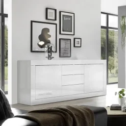 Madia 210x86h cm 2 ante 3 cassetti moderna bianco lucido Eternity