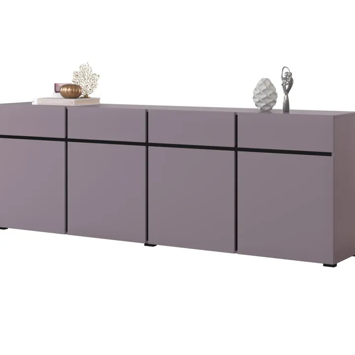 Madia 225x78h cm 4 ante 4 cassetti moderna lilla nero Lolla