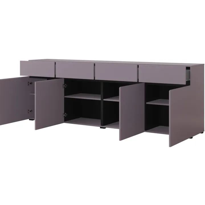 Madia 225x78h cm 4 ante 4 cassetti moderna lilla nero Lolla