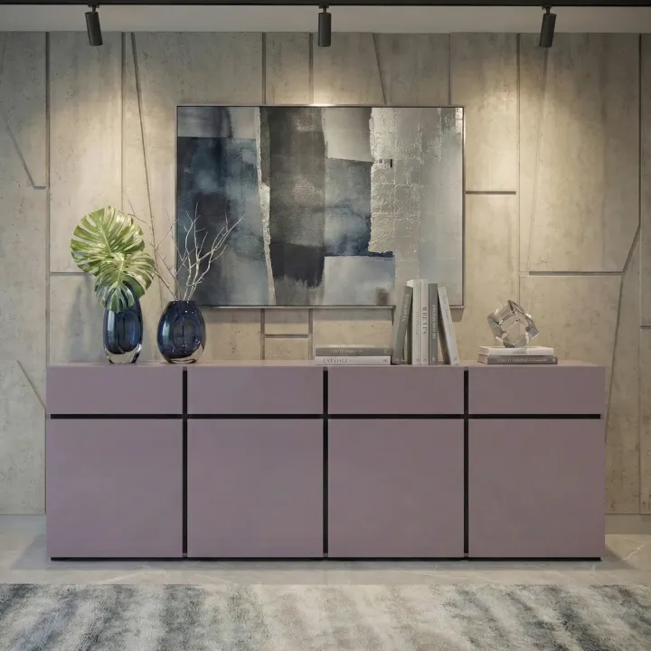 Madia 225x78h cm 4 ante 4 cassetti moderna lilla nero Lolla
