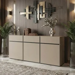 Madia 180x78h cm 3 ante 3 cassetti moderna tortora nero Lolla