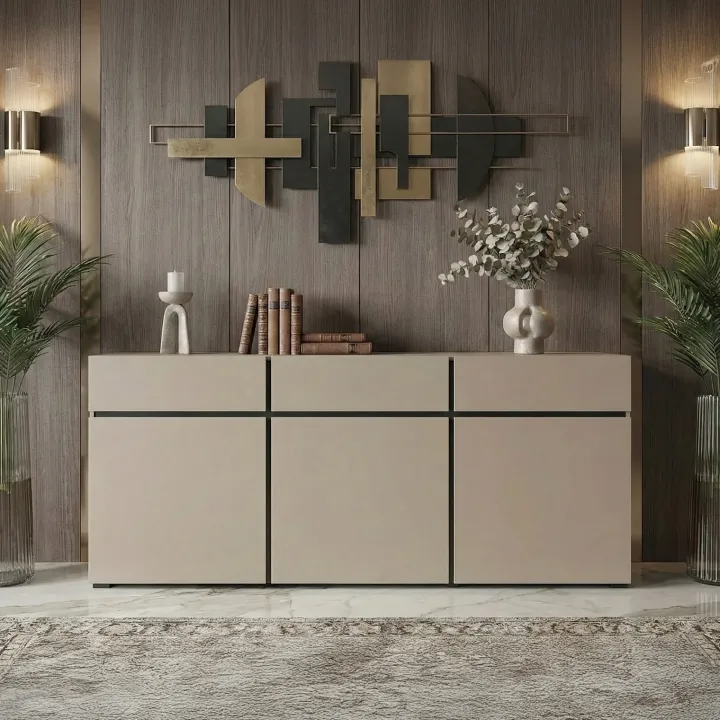 Madia 180x78h cm 3 ante 3 cassetti moderna tortora nero Lolla