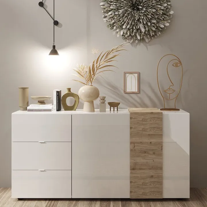 Madia 181x86h cm 2 ante 3 cassetti moderna bianco lucido rovere Universal