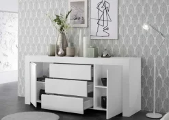 Madia 184x81h cm 2 ante 3 cassetti moderna bianco opaco Halston