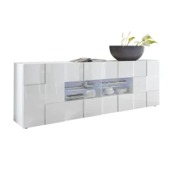 Madia 241x84h cm 2 ante 4 cassetti moderna bianco lucido Obsession