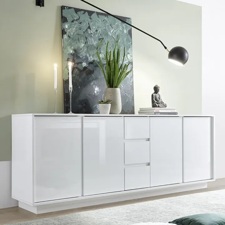 Madia 210x79h cm 4 ante 3 cassetti moderna bianco lucido Spirit