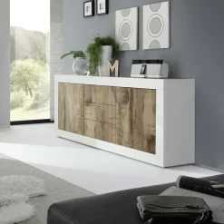 Madia 210x86h cm 2 ante 3 cassetti moderna bianco lucido pero Eternity