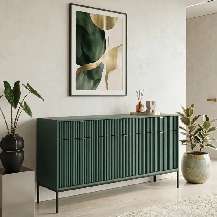 Madia 154x83h cm 3 ante 3 cassetti moderna verde Alisa