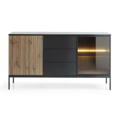 Madia 153x83h cm 2 ante 3 cassetti moderna nero rovere antico cannettato Bali