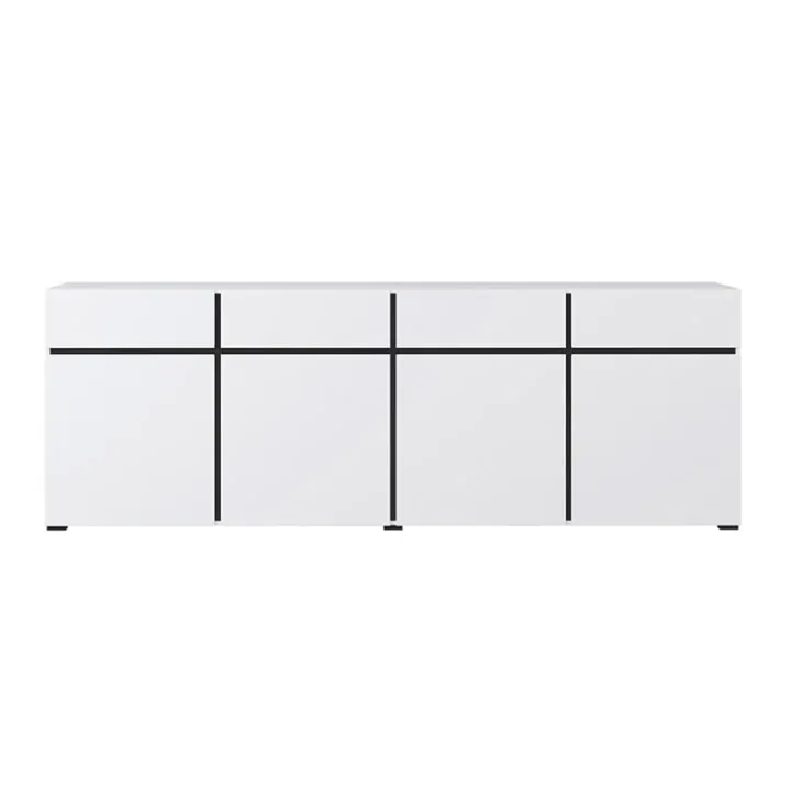 Madia 225x78h cm 4 ante 4 cassetti moderna bianco opaco nero Lolla