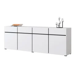 Madia 225x78h cm 4 ante 4 cassetti moderna bianco opaco nero Lolla
