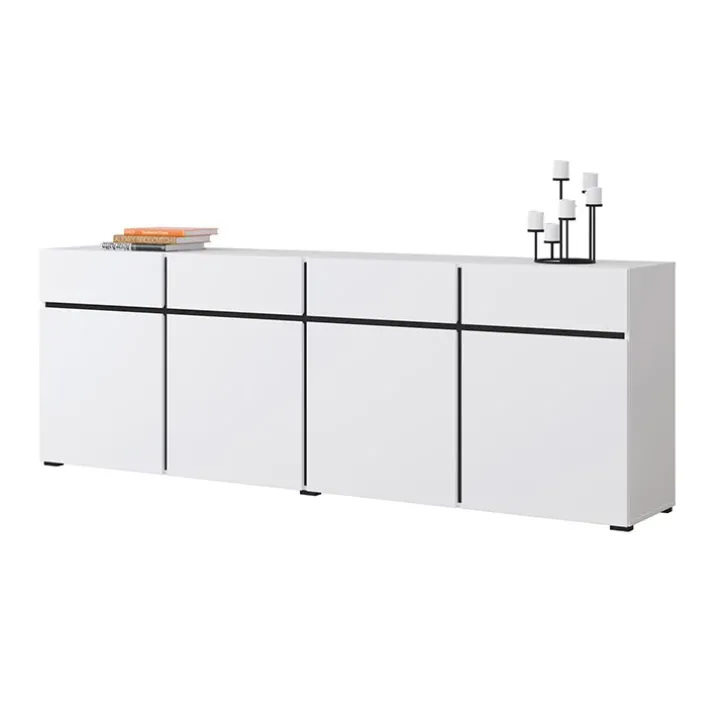 Madia 225x78h cm 4 ante 4 cassetti moderna bianco opaco nero Lolla