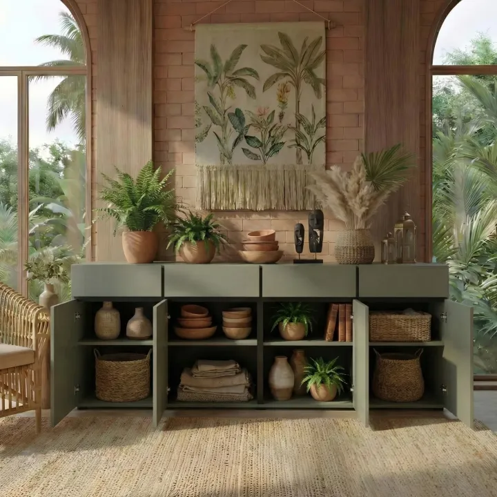 Madia 225x78h cm 4 ante 4 cassetti moderna verde nero Lolla
