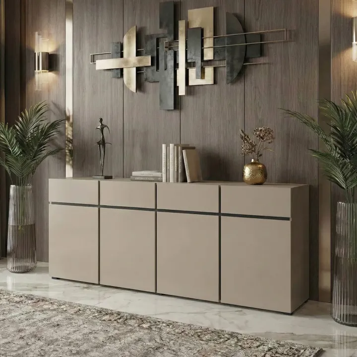 Madia 225x78h cm 4 ante 4 cassetti moderna tortora nero Lolla