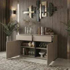 Madia 120x78h cm 2 ante 2 cassetti moderna tortora nero Lolla