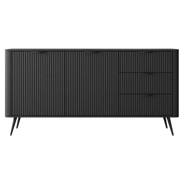 Madia 163x81h cm 2 ante 3 cassetti nero opaco cannettato Ramis