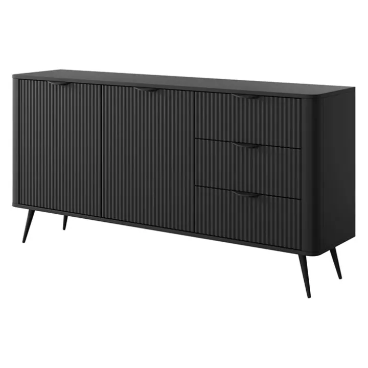 Madia 163x81h cm 2 ante 3 cassetti nero opaco cannettato Ramis