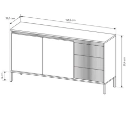 Madia 154x82h cm 2 ante 3 cassetti nero opaco cannettato Ciar