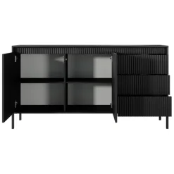 Madia 154x82h cm 2 ante 3 cassetti nero opaco cannettato Ciar