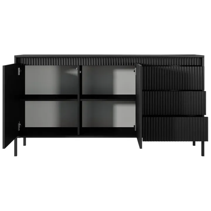 Madia 154x82h cm 2 ante 3 cassetti nero opaco cannettato Ciar