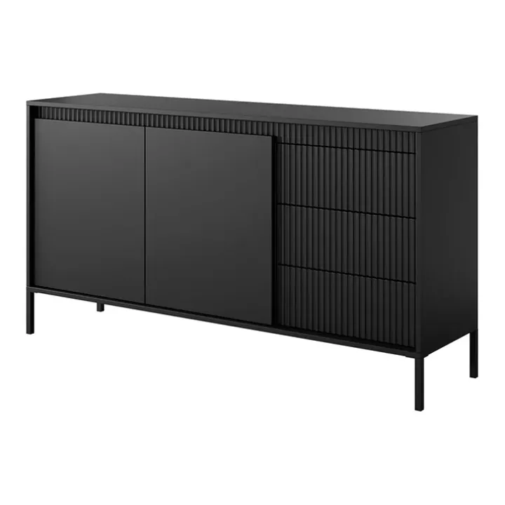 Madia 154x82h cm 2 ante 3 cassetti nero opaco cannettato Ciar
