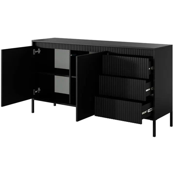Madia 154x82h cm 2 ante 3 cassetti nero opaco cannettato Ciar
