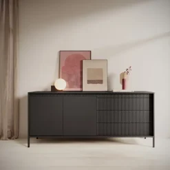 Madia 187x82h cm 2 ante 3 cassetti nero opaco cannettato Ciar