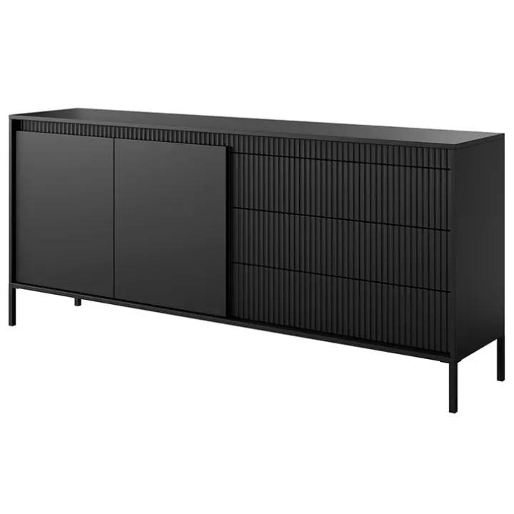 Madia 187x82h cm 2 ante 3 cassetti nero opaco cannettato Ciar