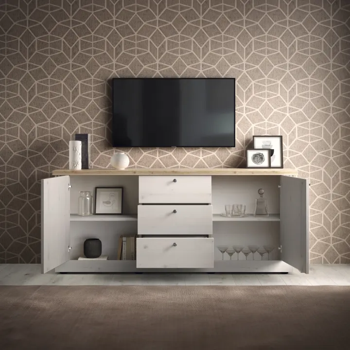 Madia 211x88h cm 2 ante 3 cassetti rovere bianco frassinato Doria