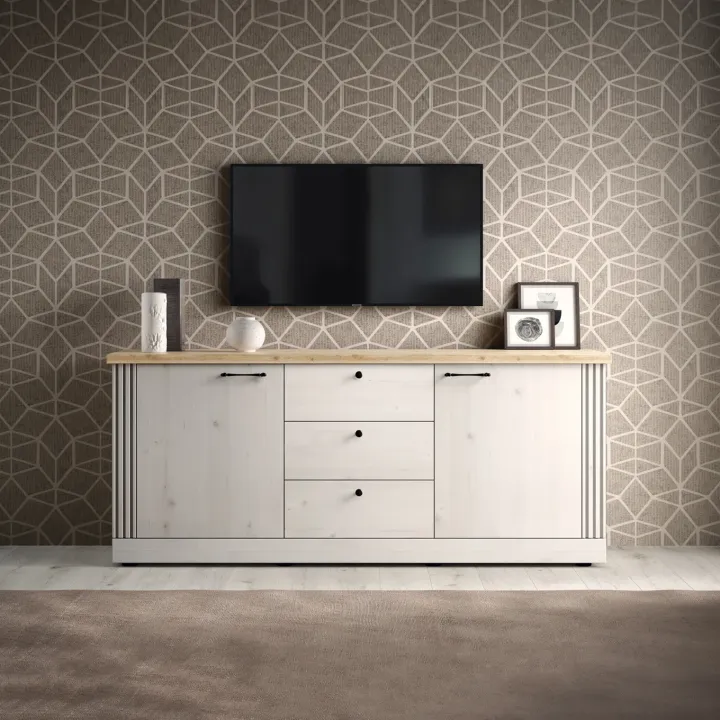 Madia 211x88h cm 2 ante 3 cassetti rovere bianco frassinato Doria