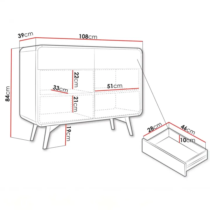 Madia 108x84h cm 2 ante 2 cassetti rovere scuro Walden