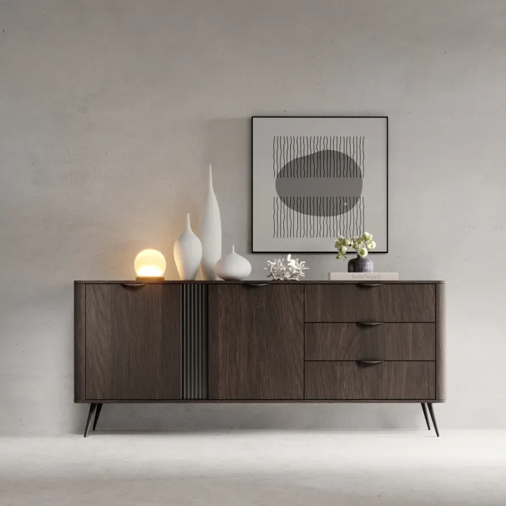 Madia 195x81h cm 2 ante 3 cassetti soggiorno wengè nero Vesper