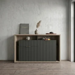 Madia 138x91h cm 2 ante 1 cassetto cannettato rovere nero Savona