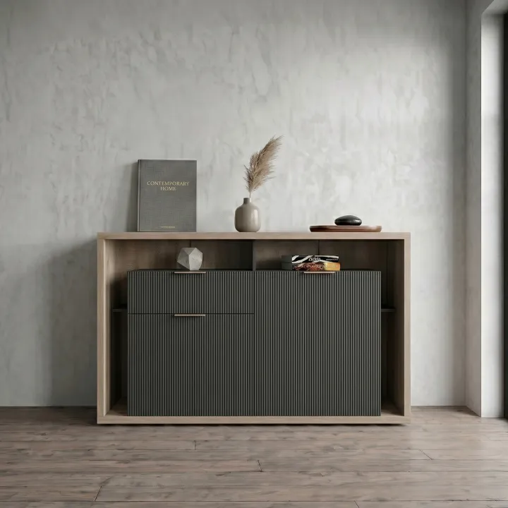 Madia 138x91h cm 2 ante 1 cassetto cannettato rovere nero Savona