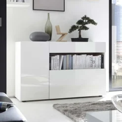 Madia 130x82h cm 2 ante 1 cassetto moderna bianco lucido Steppi
