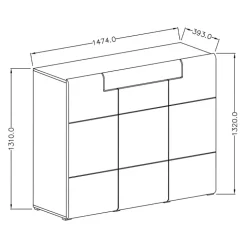 Madia 147x132h cm 3 ante 1 cassetto soggiorno bianco lucido rovere Tahiti