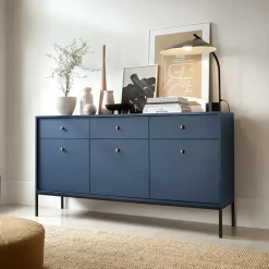 Madia 154x83h cm 3 ante con cassetti moderna blu notte Glory