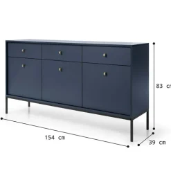 Madia 154x83h cm 3 ante con cassetti moderna blu notte Glory