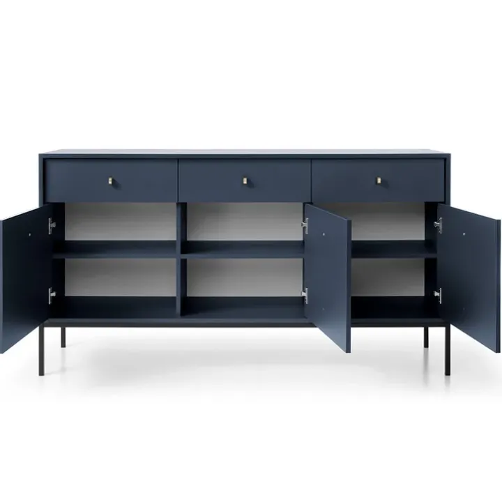 Madia 154x83h cm 3 ante con cassetti moderna blu notte Glory