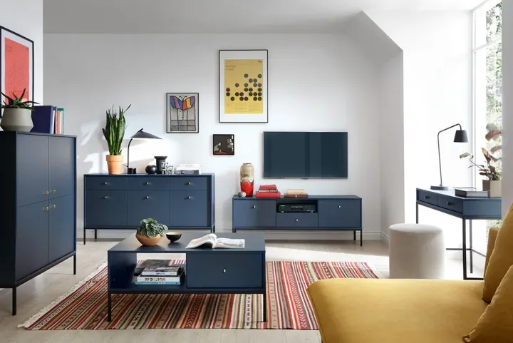 Madia 154x83h cm 3 ante con cassetti moderna blu notte Glory