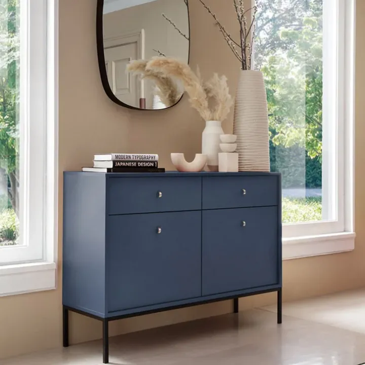 Madia 104x83h cm 2 ante con cassetti soggiorno blu notte Glory