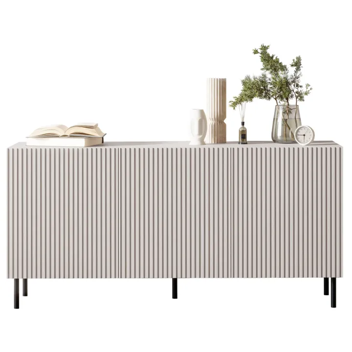 Madia 156x76h cm 3 ante con frontali cannettati beige Ziggy