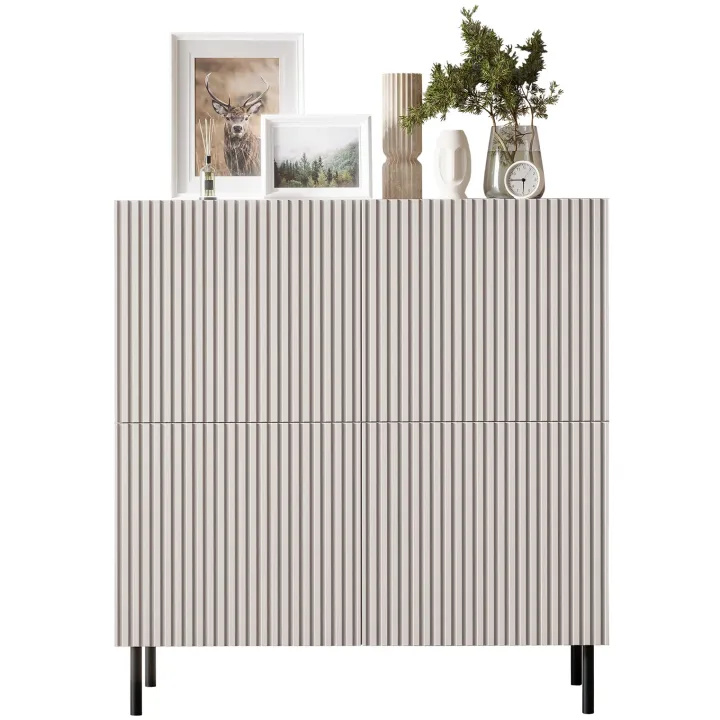 Madia 101x106h cm 4 ante con frontali cannettati beige Ziggy