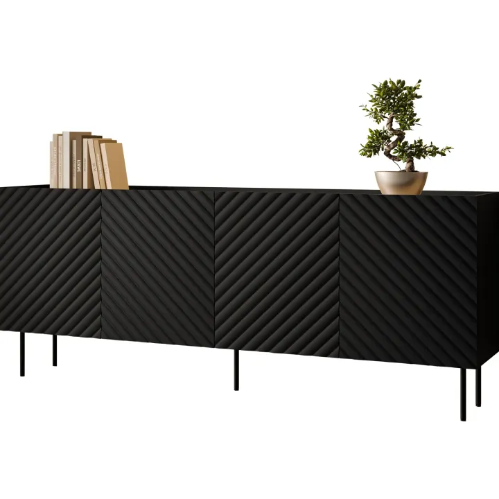 Madia 200x80h cm 4 ante con frontali decorati nero Daniele