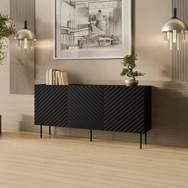Madia 166x80h cm 3 ante con frontali decorati nero Daniele