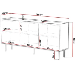 Madia 166x80h cm 3 ante con frontali decorati nero Daniele